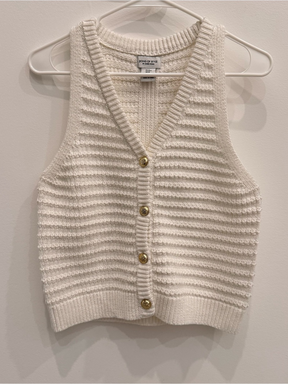 Song of Style Ivory Textured Knit Button Vest with Gold Buttons